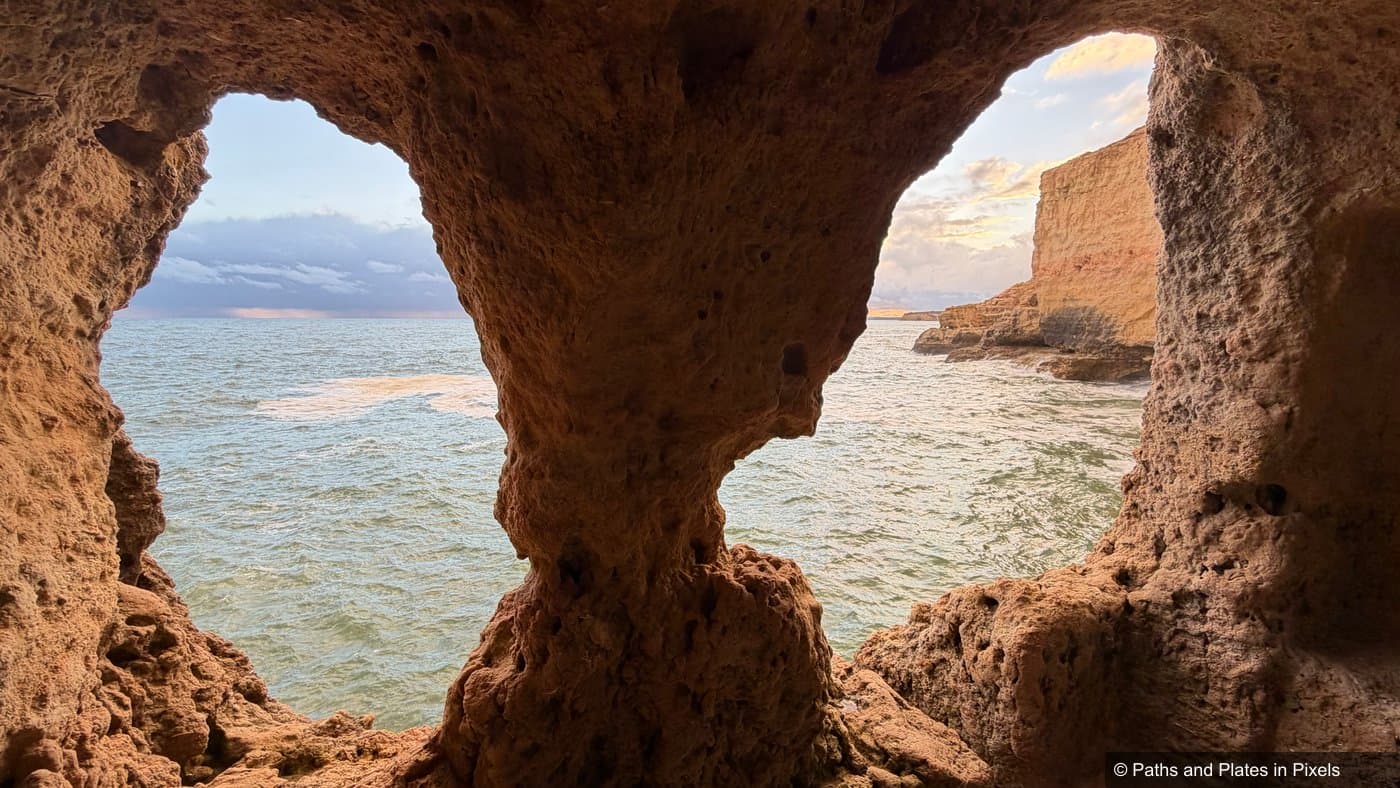 Sculpted limestone cliffs and sea caves at Algar Seco, Carvoeiro