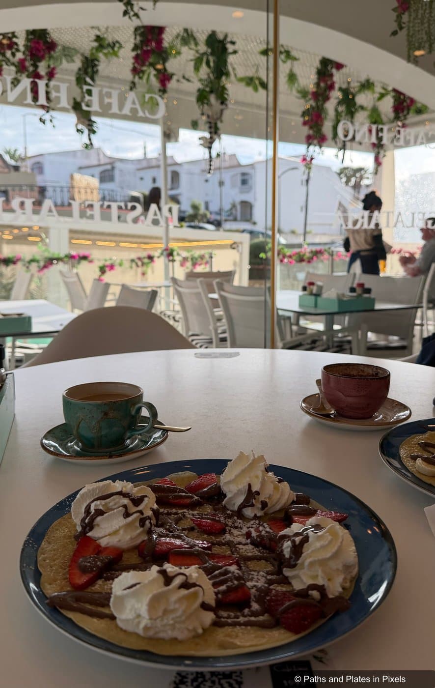 Crêpes with fruit and chocolate at Café Fino in Carvoeiro, Algarve