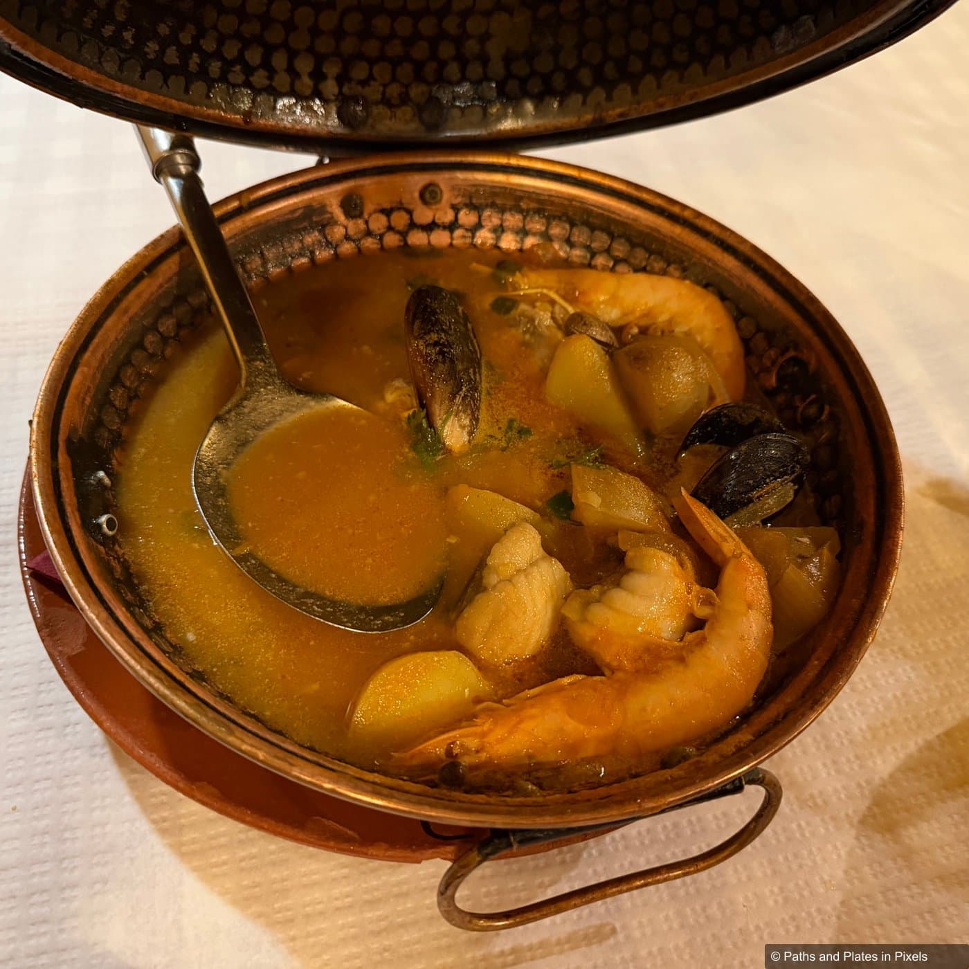 Cataplana with monkfish at Jardim Rústico restaurant, Algarve