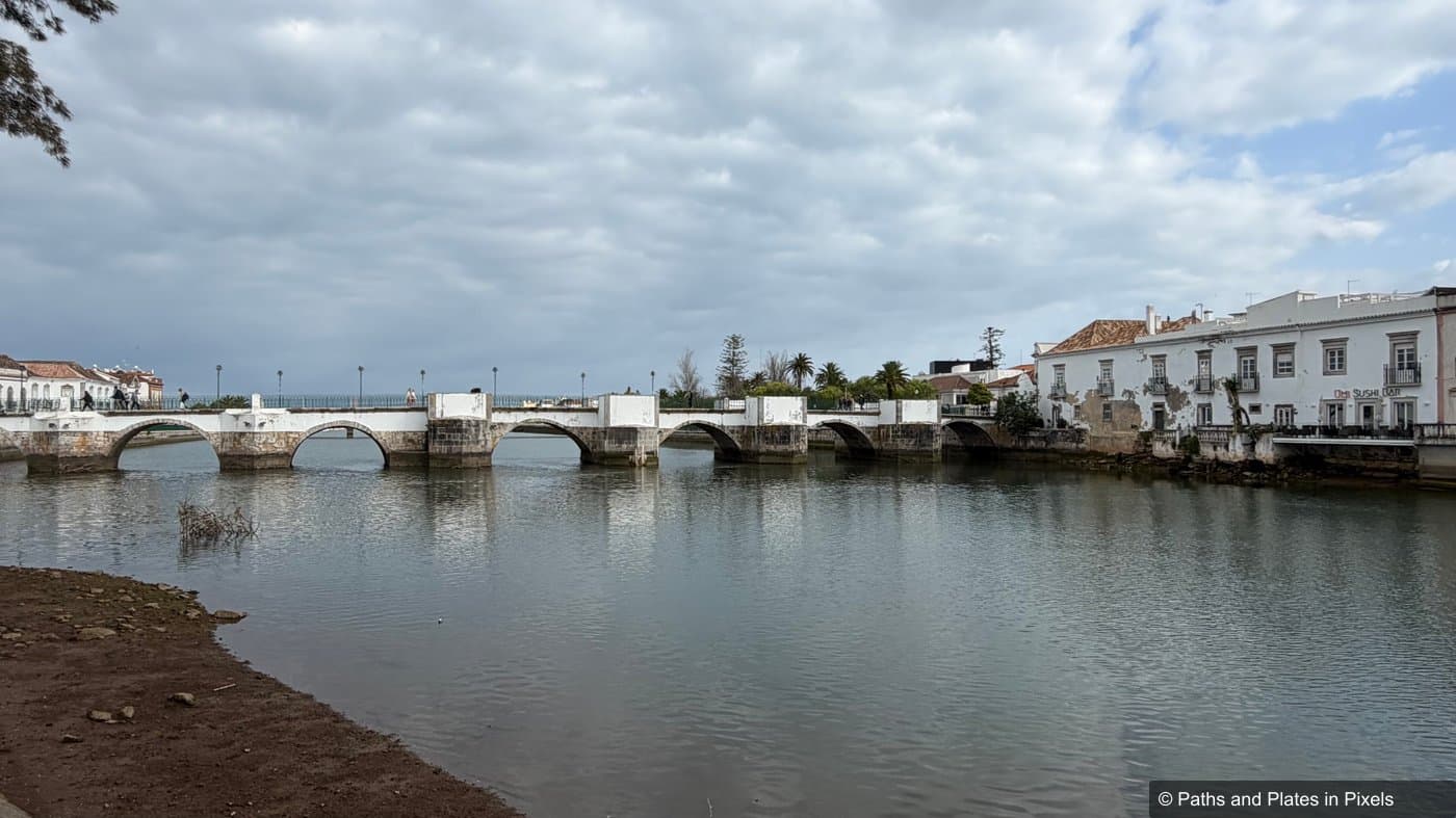 Pedestrian Roman bridge over the Gilão river in Tavira