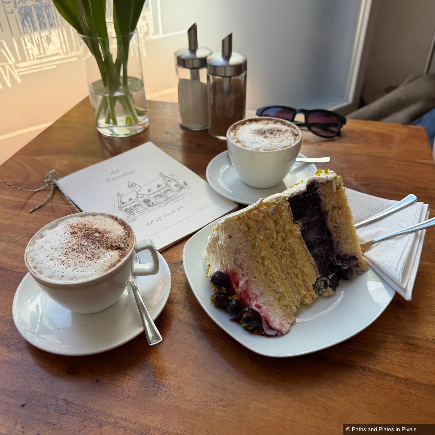 A huge slice of blueberry-vanilla cake at Dat Tortenhus in Waren
